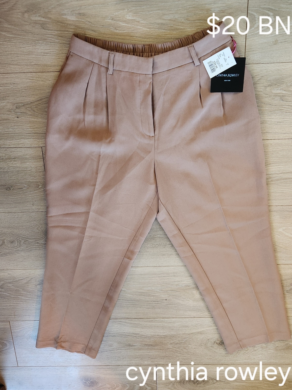 Cynthia Rowley Blush-Tan Cropped Pleat Front Pants